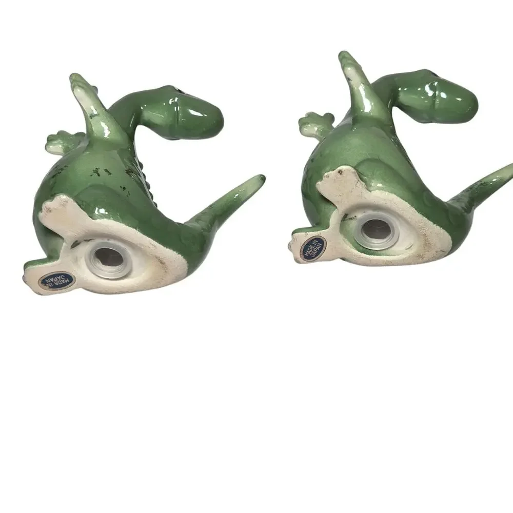 Vintage 1950s Norcrest Dinosaur Salt & Pepper Shakers Japan Green MCM Kitsch